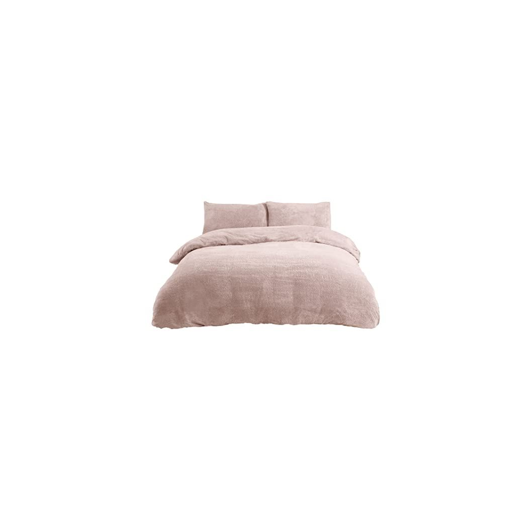 Sleepdown Teddy Fleece Duvet Cover Set with Pillowcases – Soft, Cosy Bedding and Gift Idea, Blush