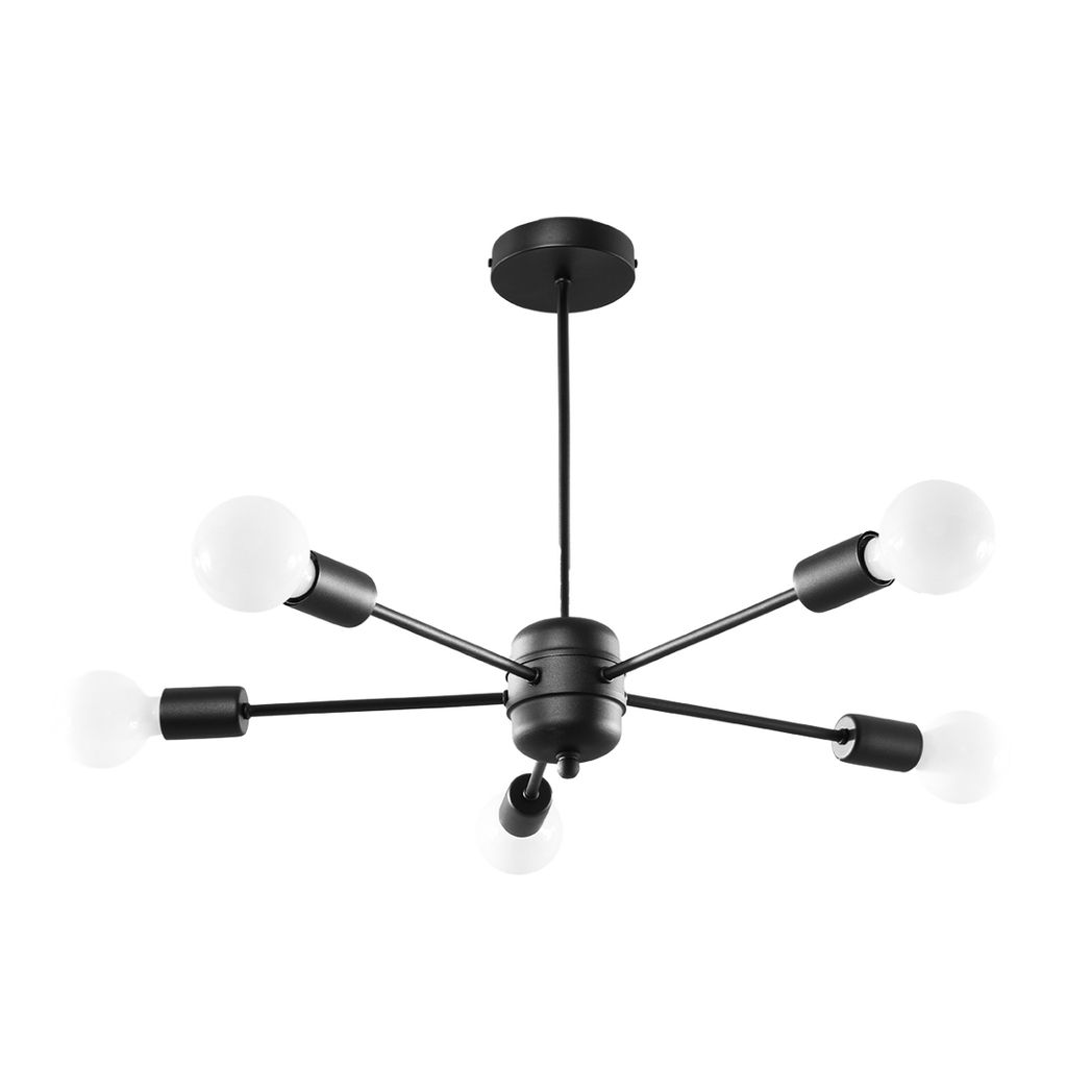 Sollux Lighting Lango Steel Chandelier with 5 E27 Lights – Modern Design Ceiling Light, Black