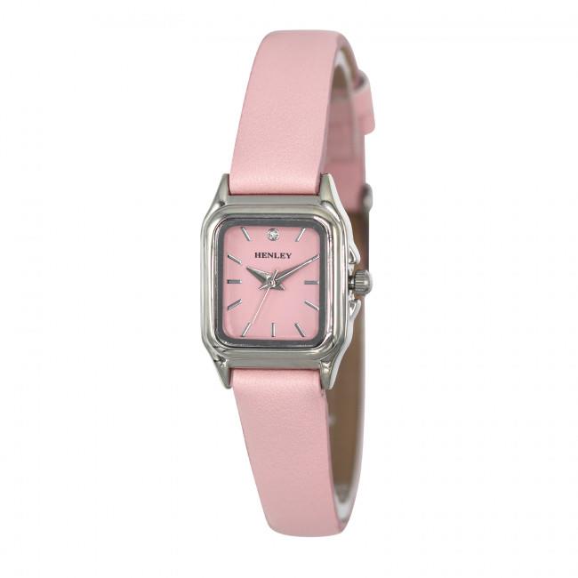 Henley Ladies Petite Rectangular Watch – Pink Leather Strap