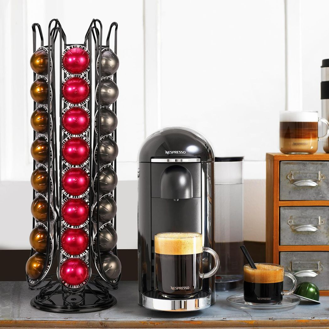 Vinsani 48 Pod Coffee Capsule Stand with 6 Wells – Organised Coffee Pod Holder, Black