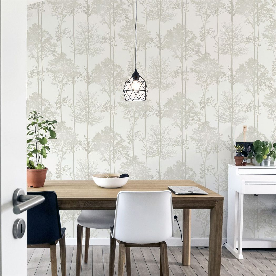 Arthouse Stardust Tree Glitter Vinyl Wallpaper – Gold Tree Silhouettes, Hardwearing Textured Design, Neutral