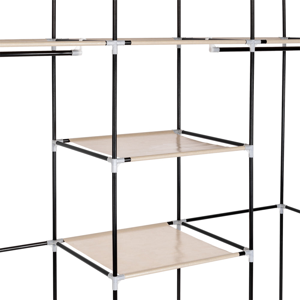 Portable Clothes Closet Wardrobe with 9 Shelves & Double Hanging Rod, 69" Fabric Organiser – Beige
