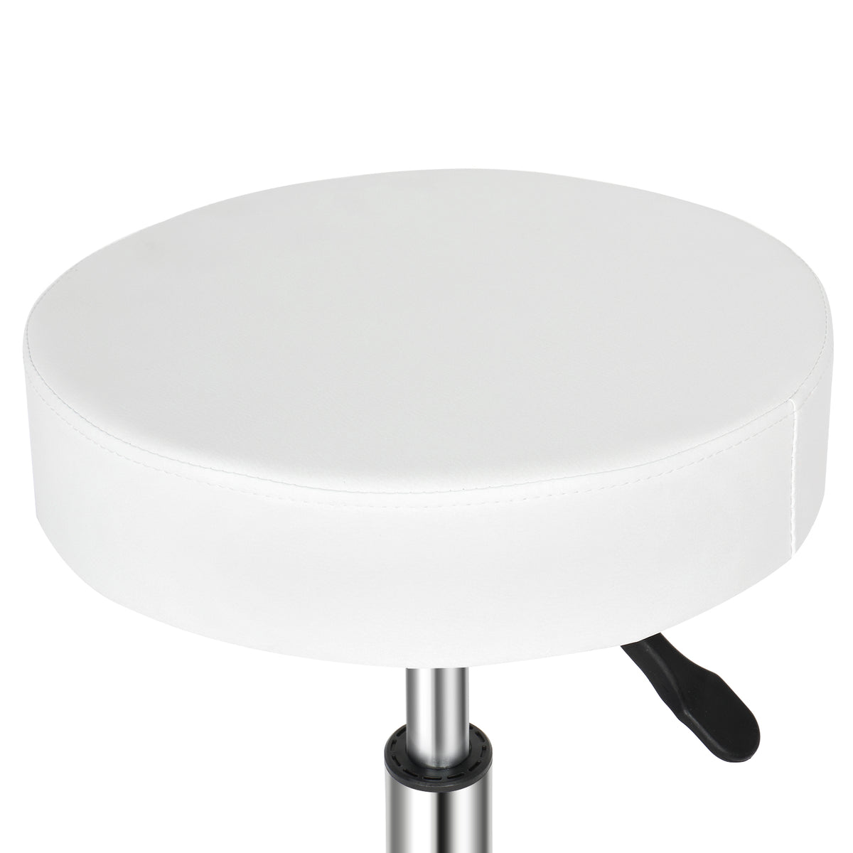 Round Rotating Bar Stool with Five Casters, PU Leather Seat & Chrome-Plated Base – 360° Swivel, White