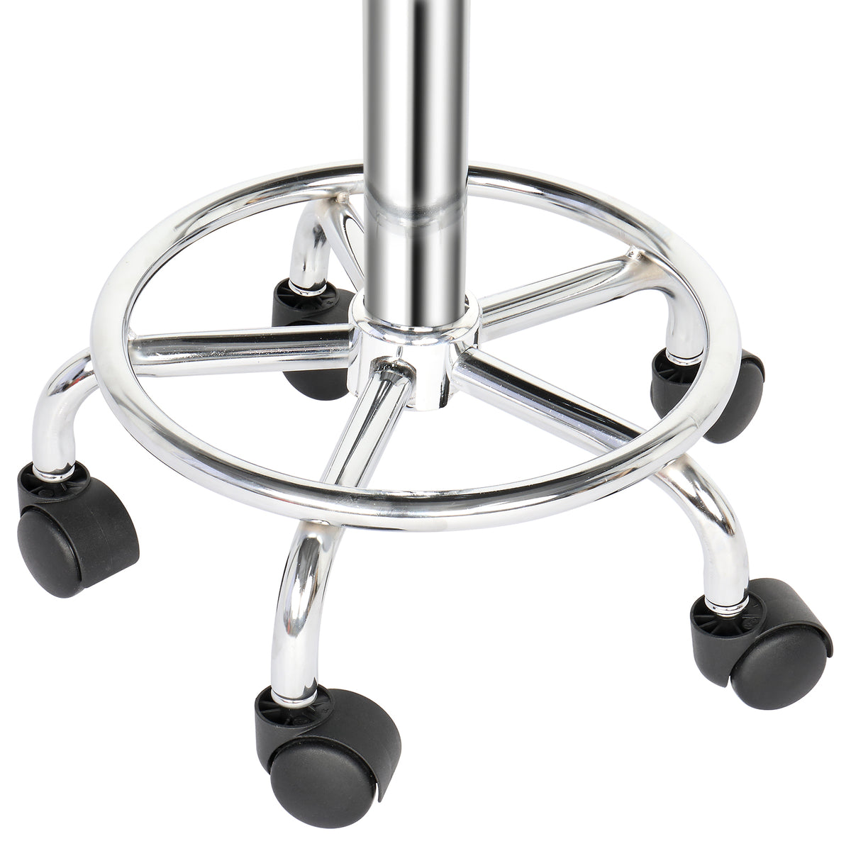 Round Rotating Bar Stool with Five Casters, PU Leather Seat & Chrome-Plated Base – 360° Swivel, White