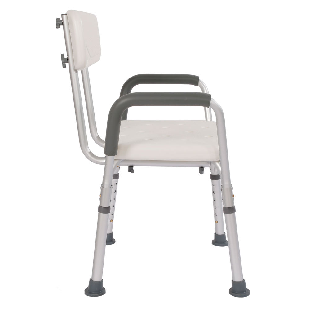 Aluminium Alloy Bath Chair with Back and Handle, 6 Height Levels, 205kg Capacity – Shower Safety Seat, White