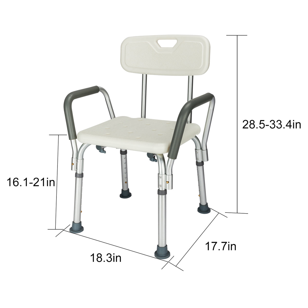 Aluminium Alloy Bath Chair with Back and Handle, 6 Height Levels, 205kg Capacity – Shower Safety Seat, White