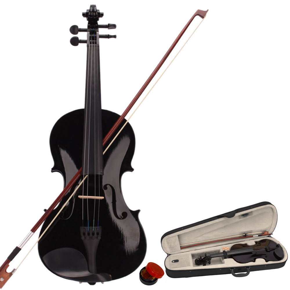 4/4 Full Size Acoustic Violin Set with Case, Bow & Rosin – Beginner Violin Outfit for Adults, Black