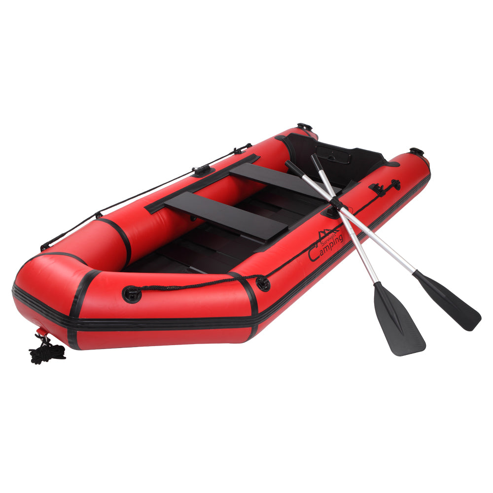 10ft Inflatable Assault Boat with Foot Pump, Paddles & Repair Kit – 2-Chamber PVC Dinghy, Red and Black