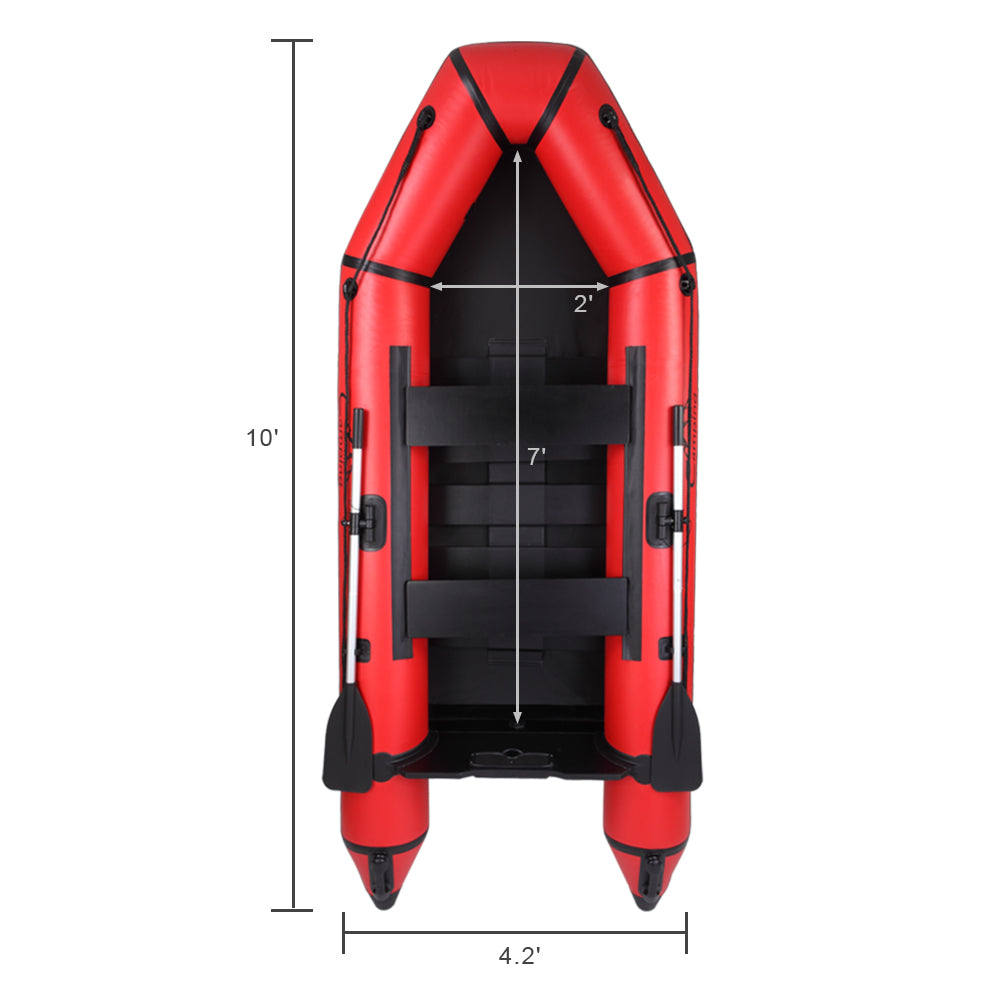 10ft Inflatable Assault Boat with Foot Pump, Paddles & Repair Kit – 2-Chamber PVC Dinghy, Red and Black