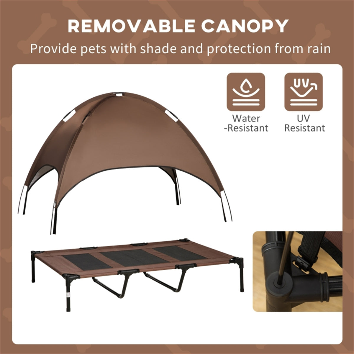 Elevated Dog Cot Bed with Canopy for XXL Dogs – Breathable Fabric, Steel Frame and Travel Bag, Coffee