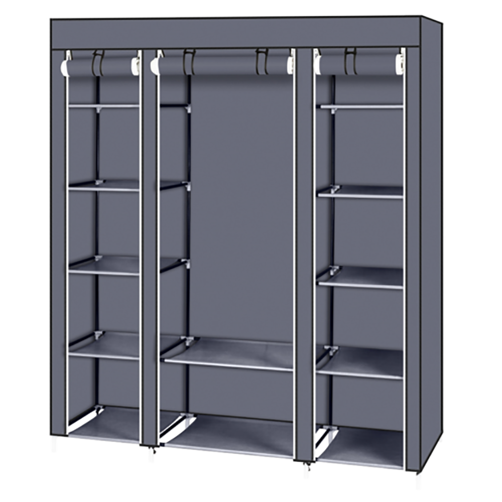 Fabric Canvas Wardrobe with Hanging Rail & Shelving – Bedroom Clothes Storage with Dust Cover