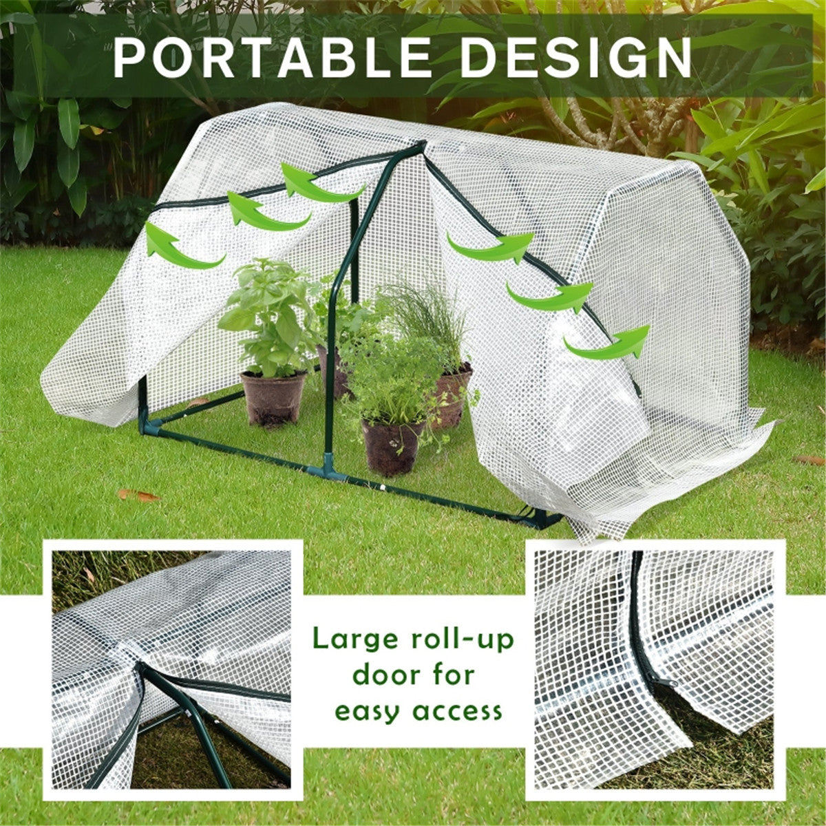 Outsunny Mini Walk-in Greenhouse with Steel Frame & PE Mesh Cover – Compact Portable Plant Shelter, White