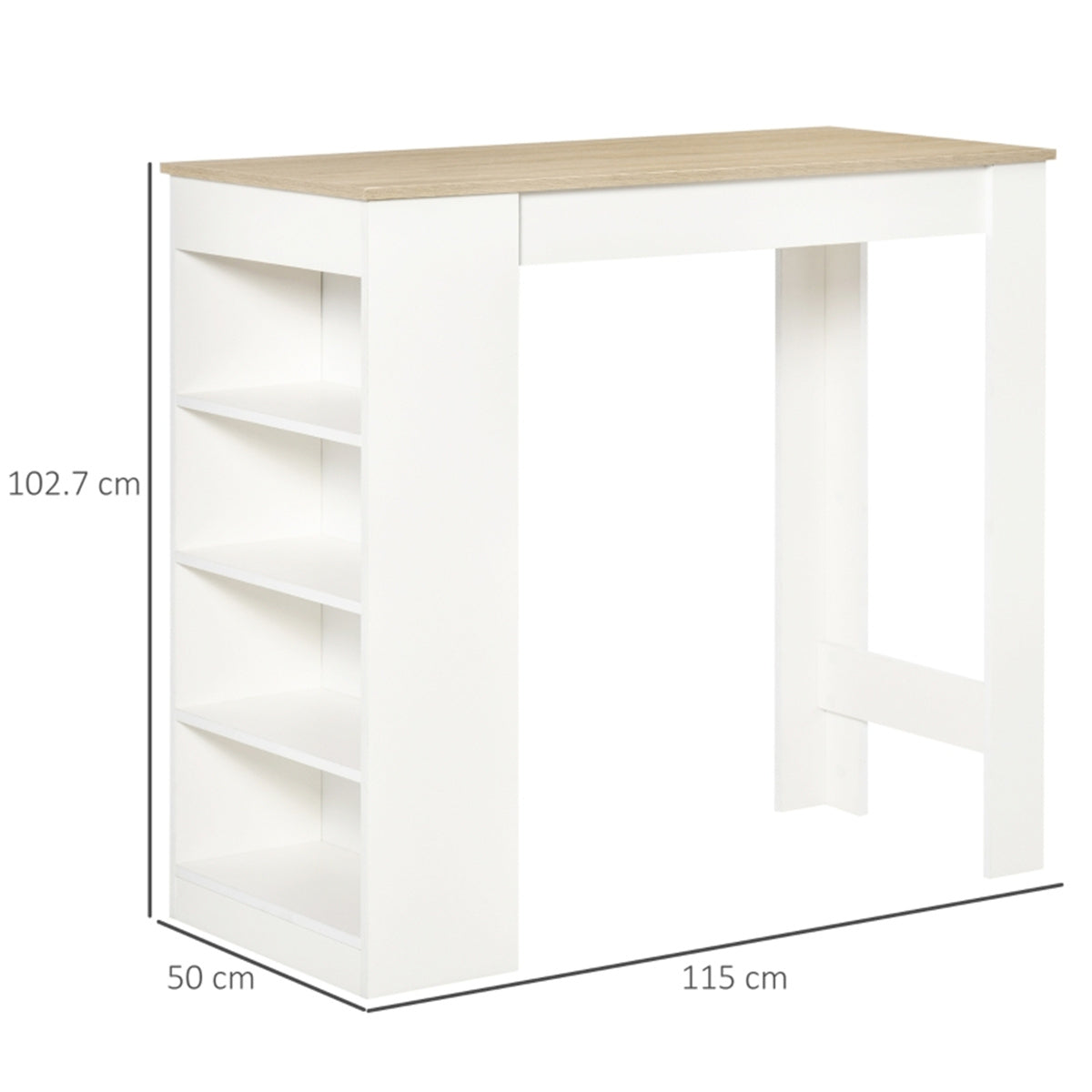 White Frame Coffee & Bar Table with Wood-Effect Top – Living Room & Kitchen Table