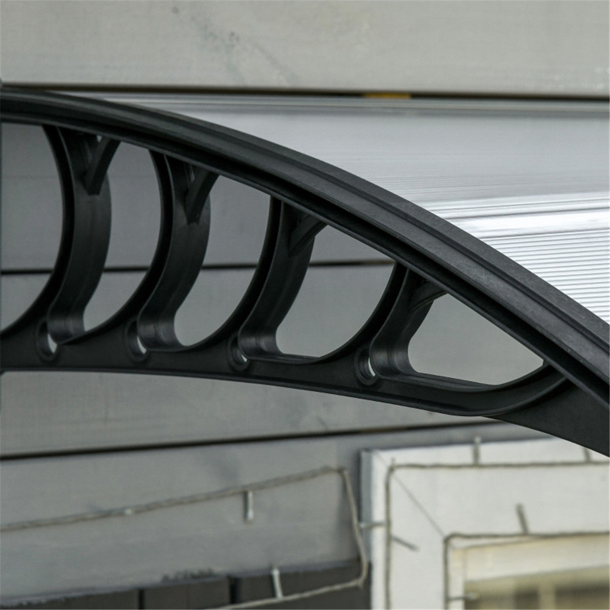 Door Canopy with Curved Polycarbonate Panels & Aluminium Frame, 303 x 96cm – Door & Window Awning, Black/Clear