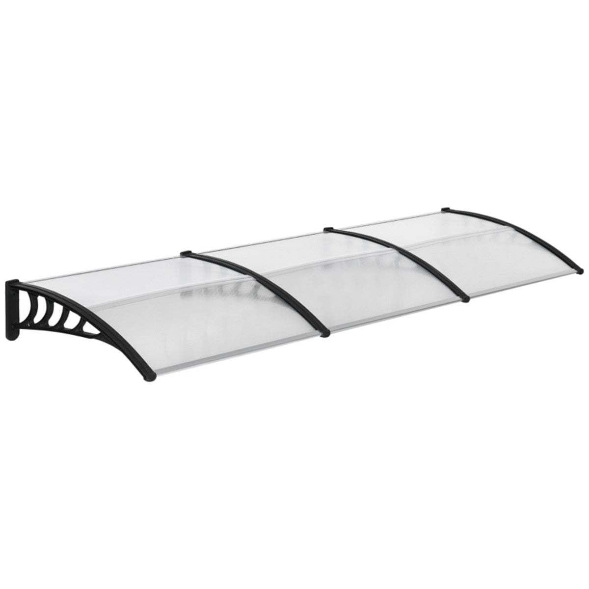 Door Canopy with Curved Polycarbonate Panels & Aluminium Frame, 303 x 96cm – Door & Window Awning, Black/Clear
