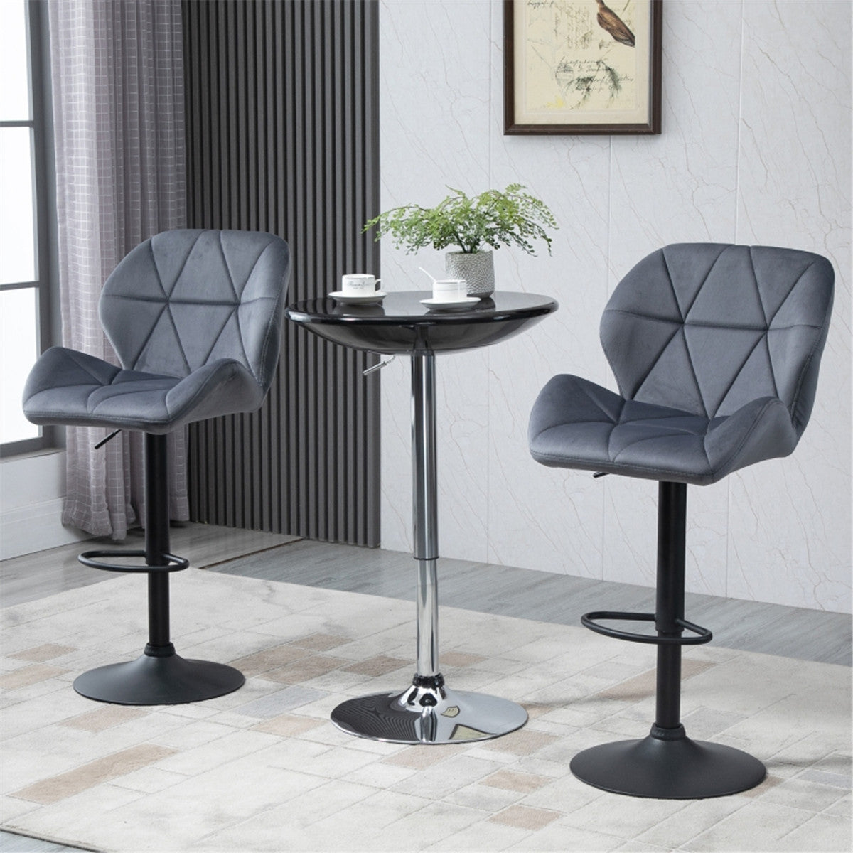 Set of 2 grey velvet bar stools