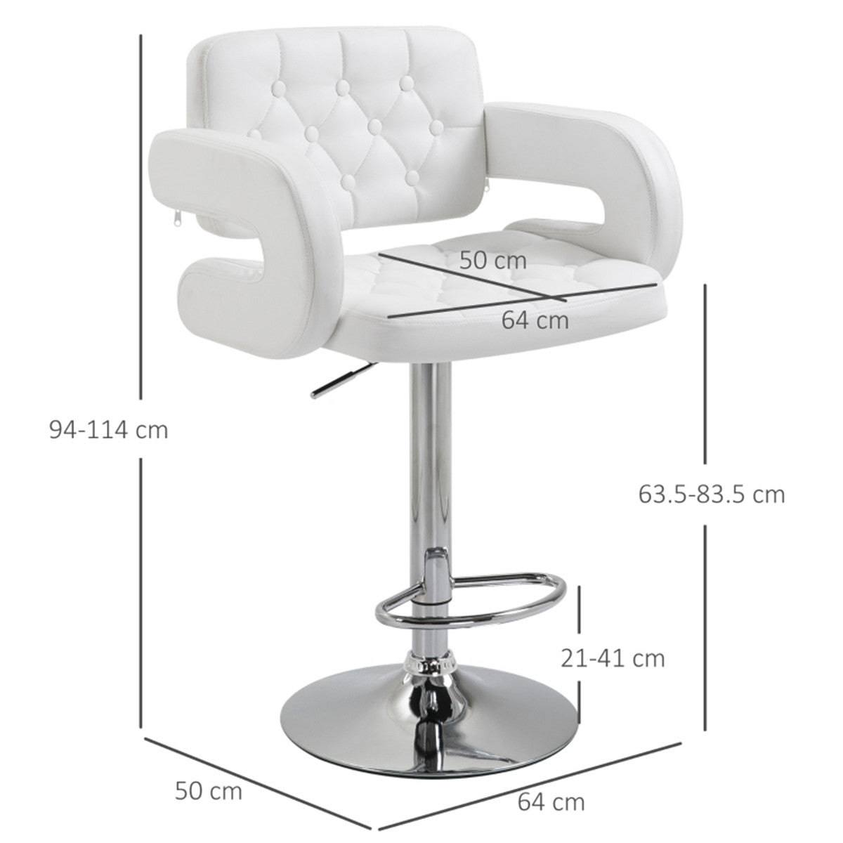 Adjustable Swivel Bar Stool with Gas-Lift Height Control & Footrest – Padded Counter and Kitchen Chair
