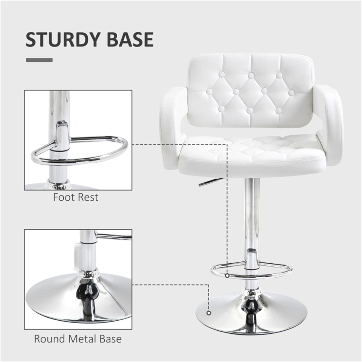 Adjustable Swivel Bar Stool with Gas-Lift Height Control & Footrest – Padded Counter and Kitchen Chair