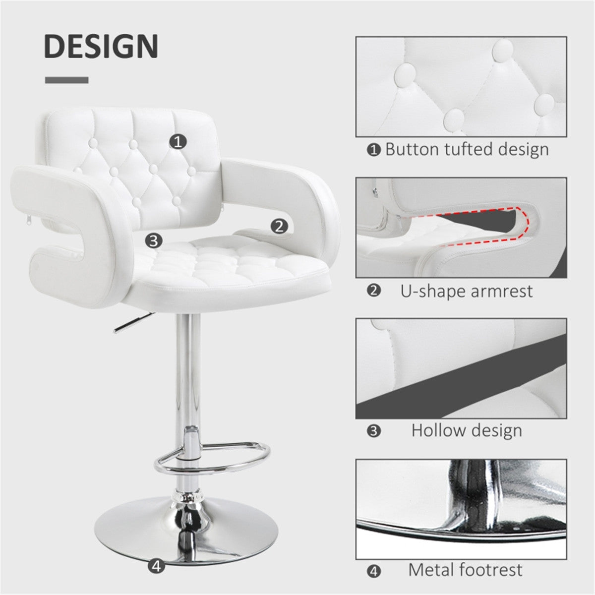 Adjustable Swivel Bar Stool with Gas-Lift Height Control & Footrest – Padded Counter and Kitchen Chair