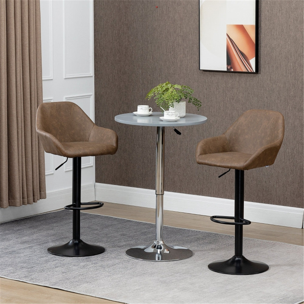 Set of 2 Adjustable Swivel Bar Stools with PU Leather Seat & Gas Lift – Kitchen Bar Chairs, Dark Brown and Black