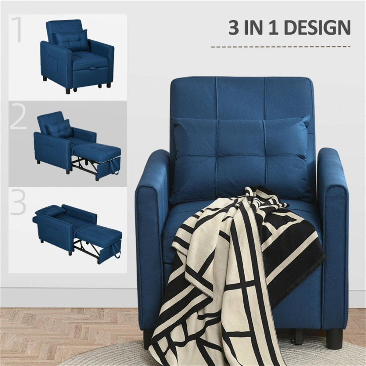 Blue Chair Bed pillow and cushion detail