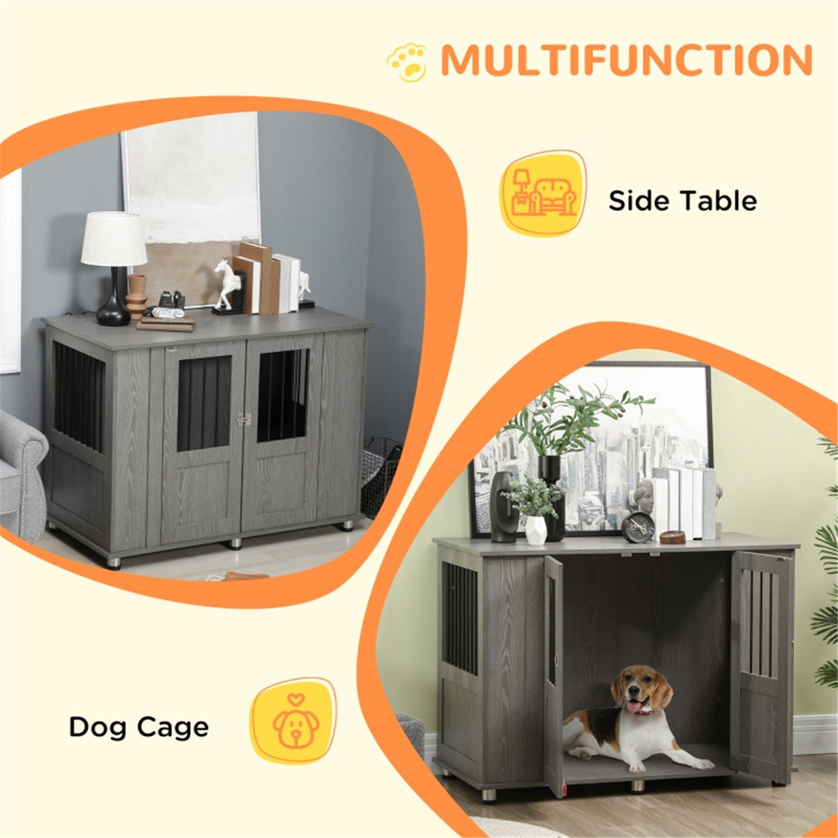 Dog Crate Furniture with Wide Tabletop, Magnetic Door & Bolt – 116cm Indoor Kennel for Extra Large Dogs, Grey
