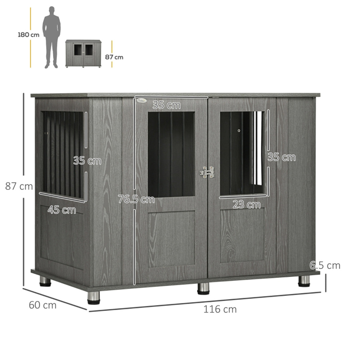 Dog Crate Furniture with Wide Tabletop, Magnetic Door & Bolt – 116cm Indoor Kennel for Extra Large Dogs, Grey