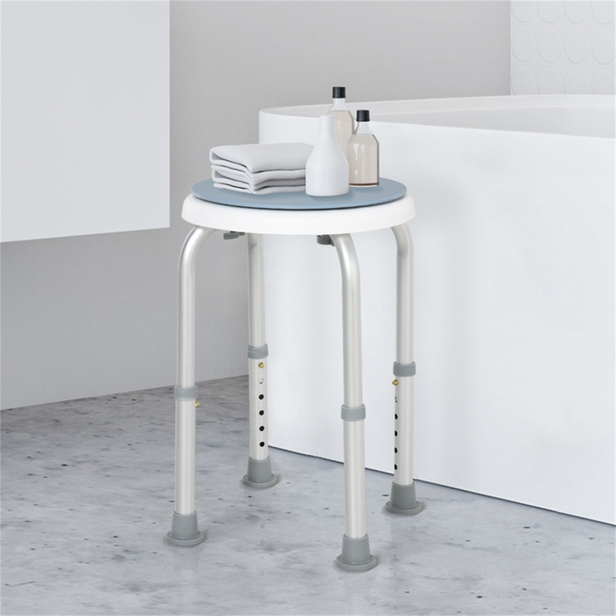 HOMCOM 360° Swivel Bath Shower Stool with Six Height Settings – Non-Slip Aluminium Shower Seat, Blue and White