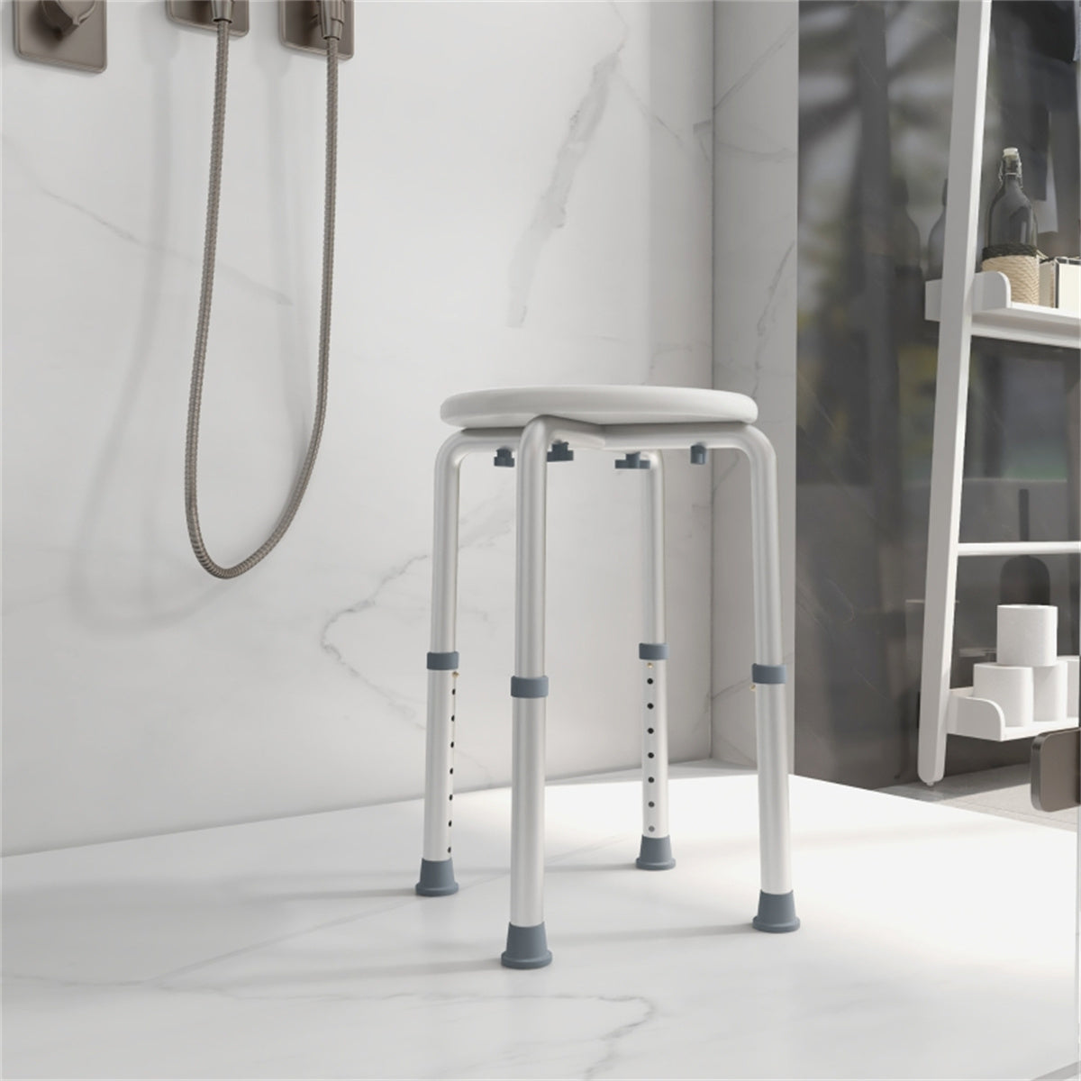 HOMCOM Bath Chair with Height Adjustable Legs and Suction Feet, 136kg – Lightweight Shower Stool, Cream White