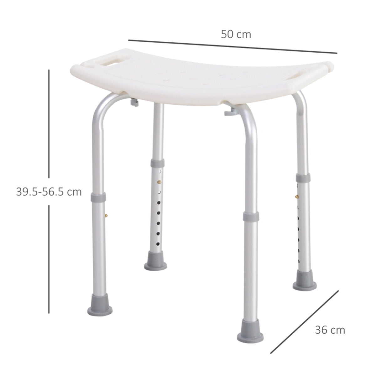 Aluminium Shower Stool with Drainage Holes and Non-Slip Feet, 135kg, Height Adjustable – Bath Seat, White