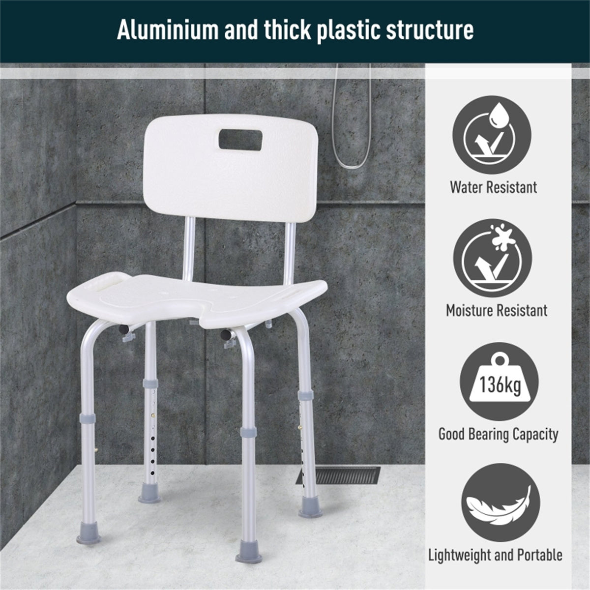 Bath & Shower Chair with Drainage Holes, Non-Slip Feet & Sturdy Frame – Bathroom Aid