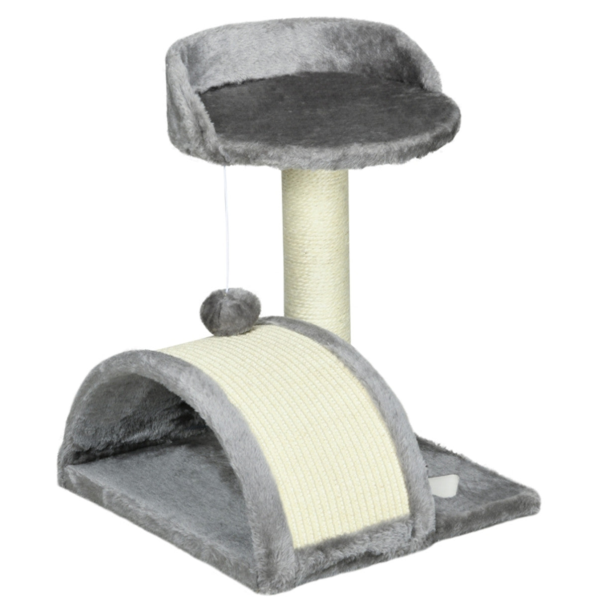 Compact Cat Tree with Sisal Scratching Posts & Hanging Toy Ball – Lightweight Cat Scratcher, Beige and Grey