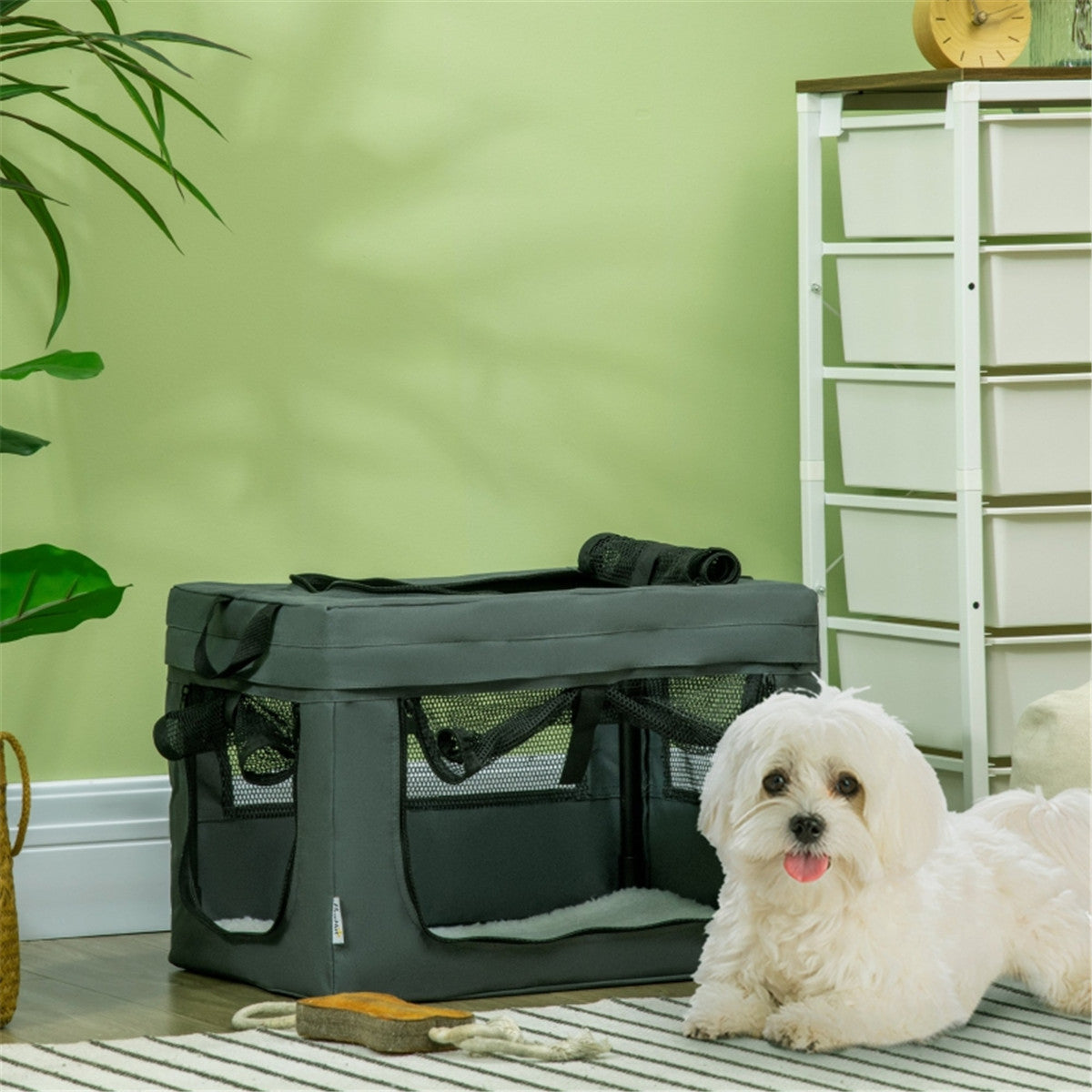 Portable Pet Carrier Bag with Removable Cushion, 3 Doors & Mesh Window – Miniature Dogs, Grey