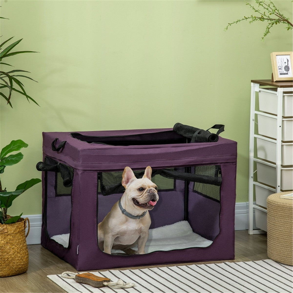 Foldable Pet Carrier Bag for Small & Medium Dogs with Removable Cushion & Three Doors – Purple and Black