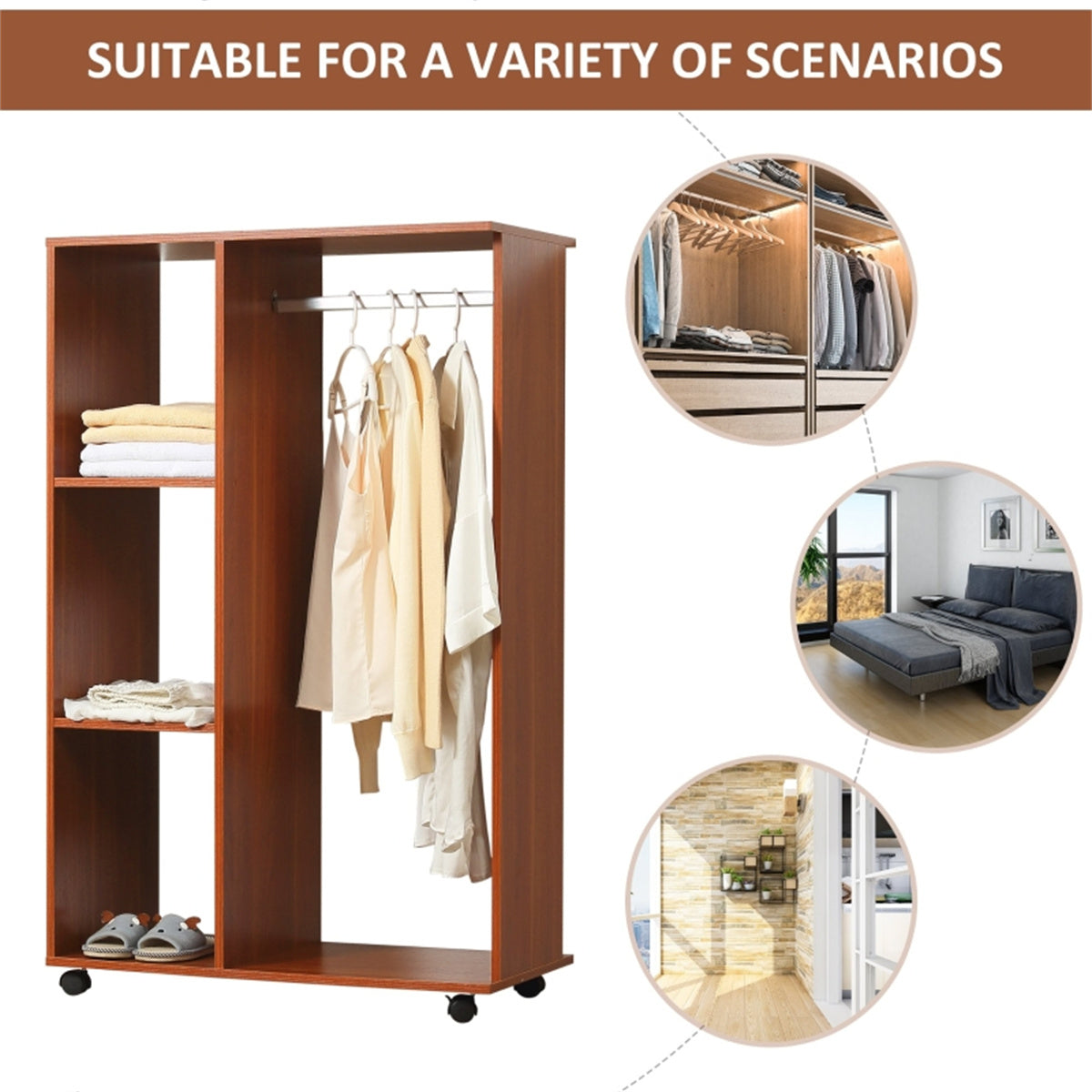 Chester Rolling Wardrobe Storage Unit with Hanging Space, Wheels & Protective Cover