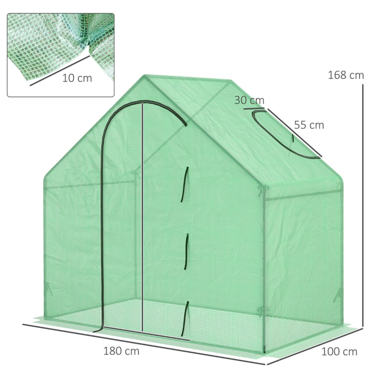 Mini Walk-in Greenhouse with Zipped Door & Rear Window – UV-Resistant PE Cover Grow House, 180 x 100 x 168cm, Green
