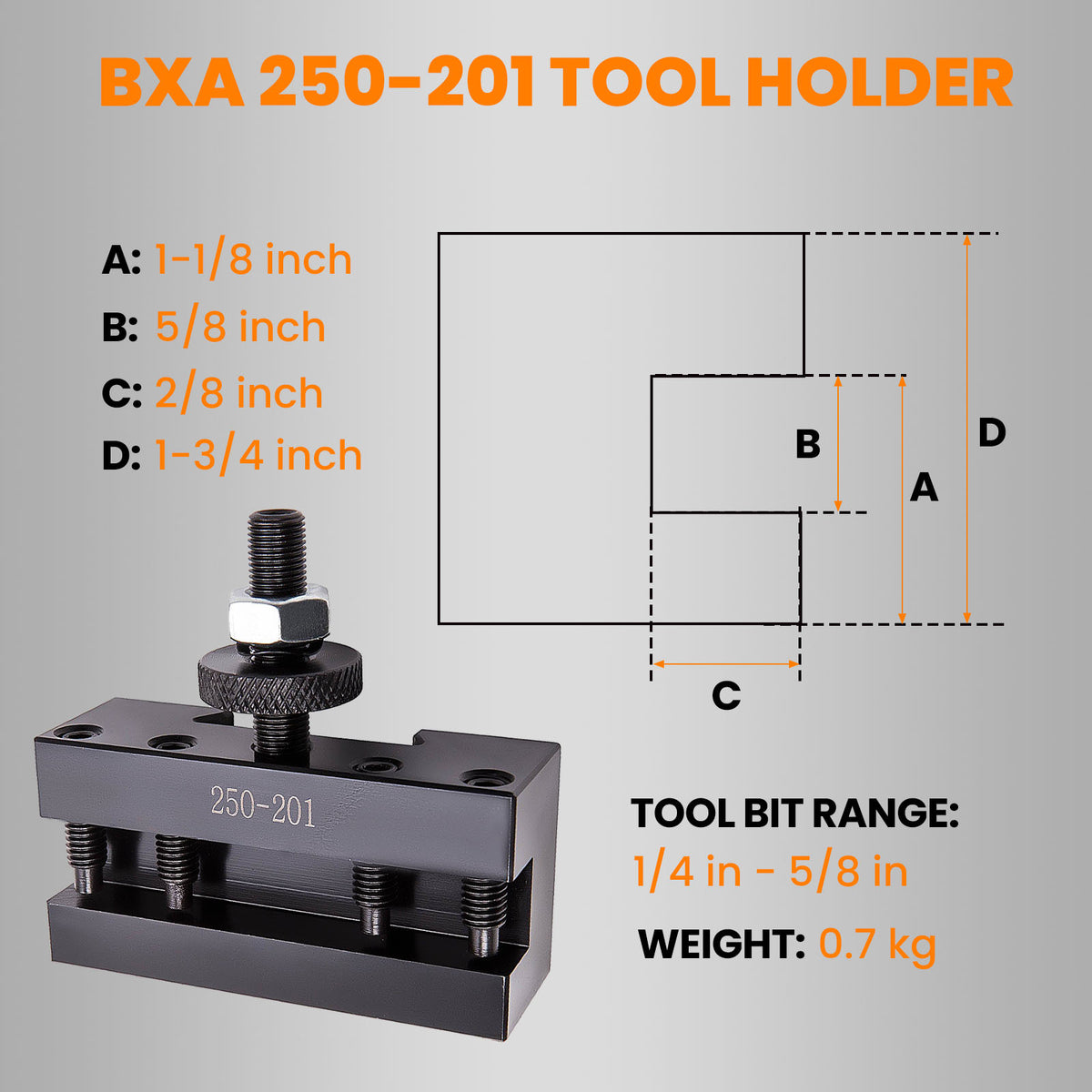 Quick Change Turning, Facing & Boring Lathe Tool Post Holder Set of 5 – Hardened Steel, Model 250-201
