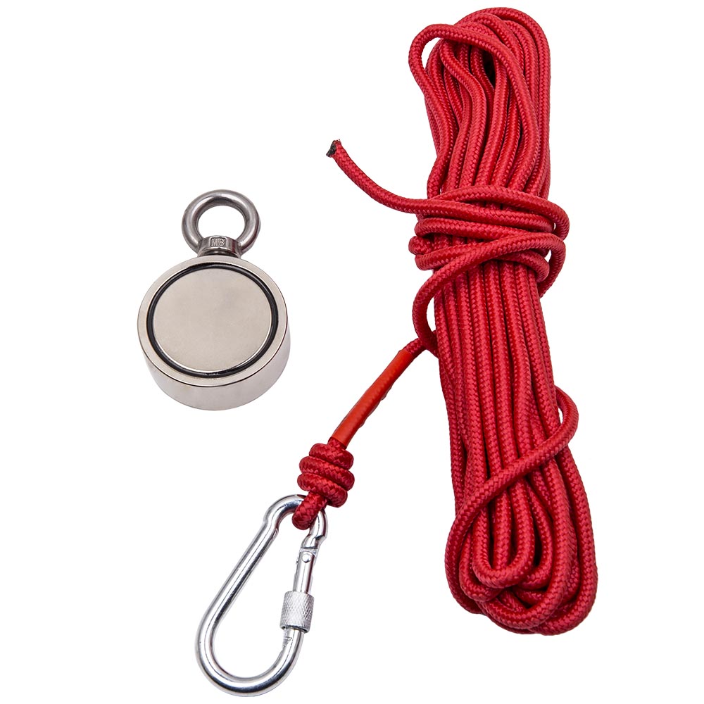 Double-Sided Neodymium Fishing Magnet with 10m Rope & Hook, 120kg Pull per Side – Magnet Fishing & Salvage Kit