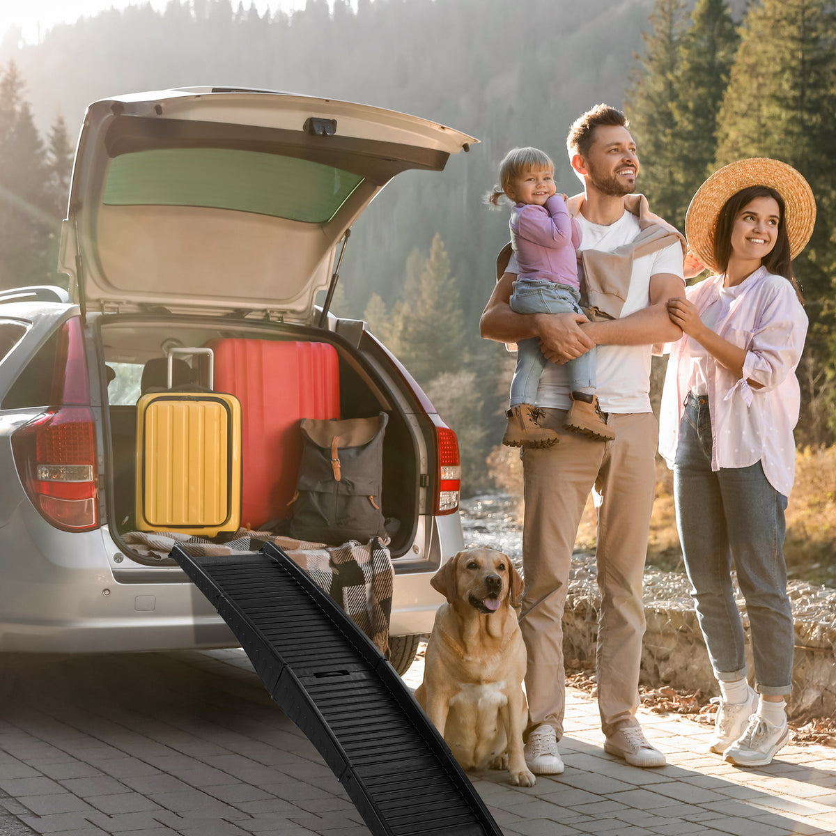Tri-Fold Non-Slip Dog Ramp, 150cm Lightweight Portable Pet Ramp with Side Rails – For Cars, Trucks & SUVs