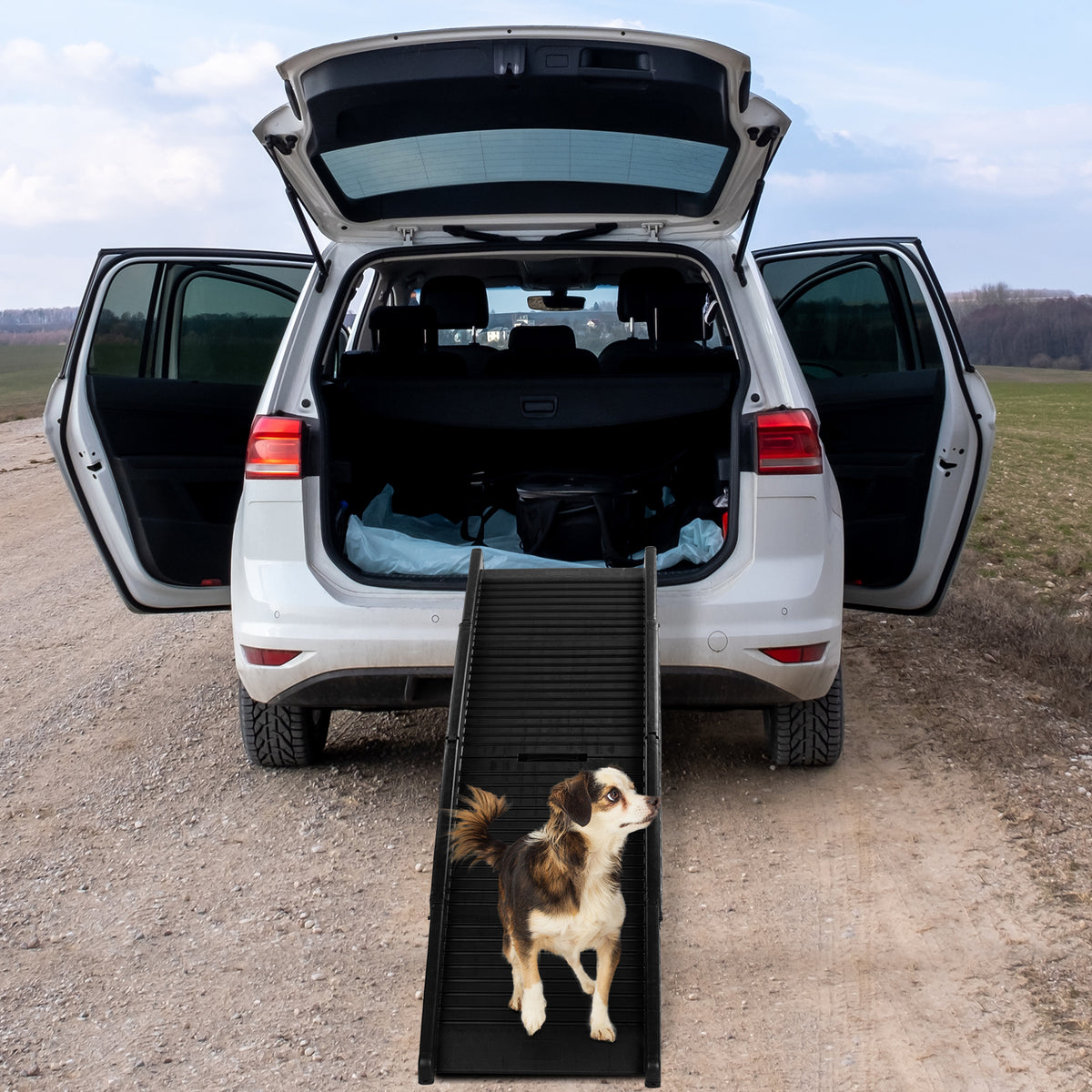 Tri-Fold Non-Slip Dog Ramp, 150cm Lightweight Portable Pet Ramp with Side Rails – For Cars, Trucks & SUVs