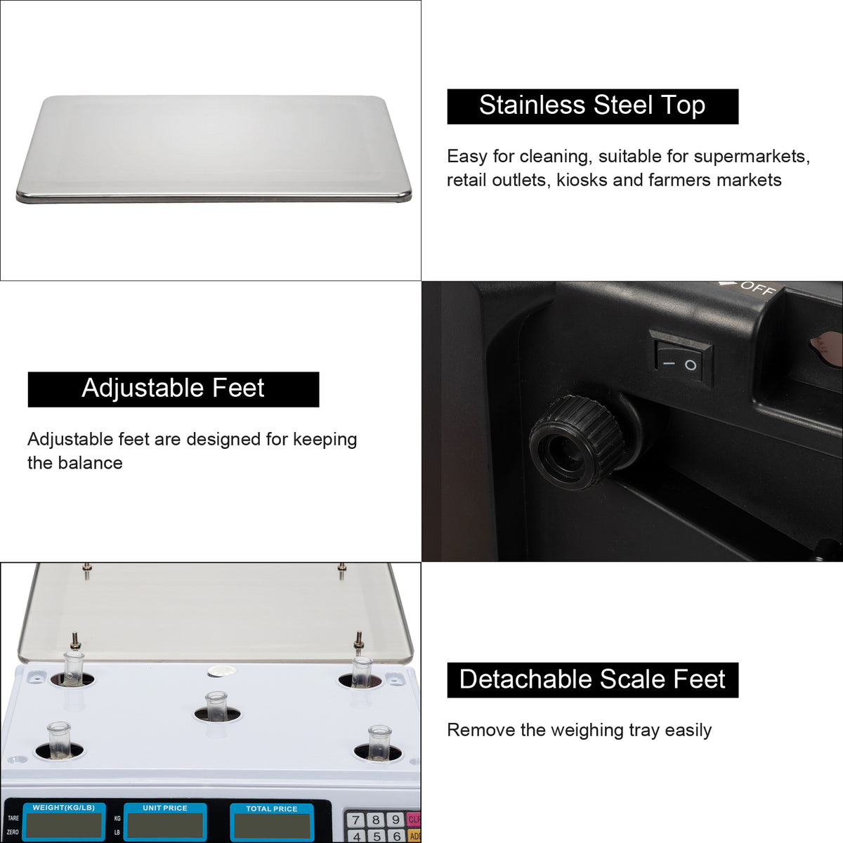 ACS-30 Digital Price Computing Scale, 40kg/5g with Backlit LCD – Retail Vegetable Scale, UK Plug, Silver