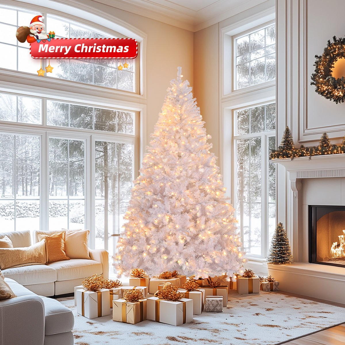 6ft Artificial Christmas Tree with 100 Warm LED Lights & 800 Branch Tips – Festive Home Decor, White