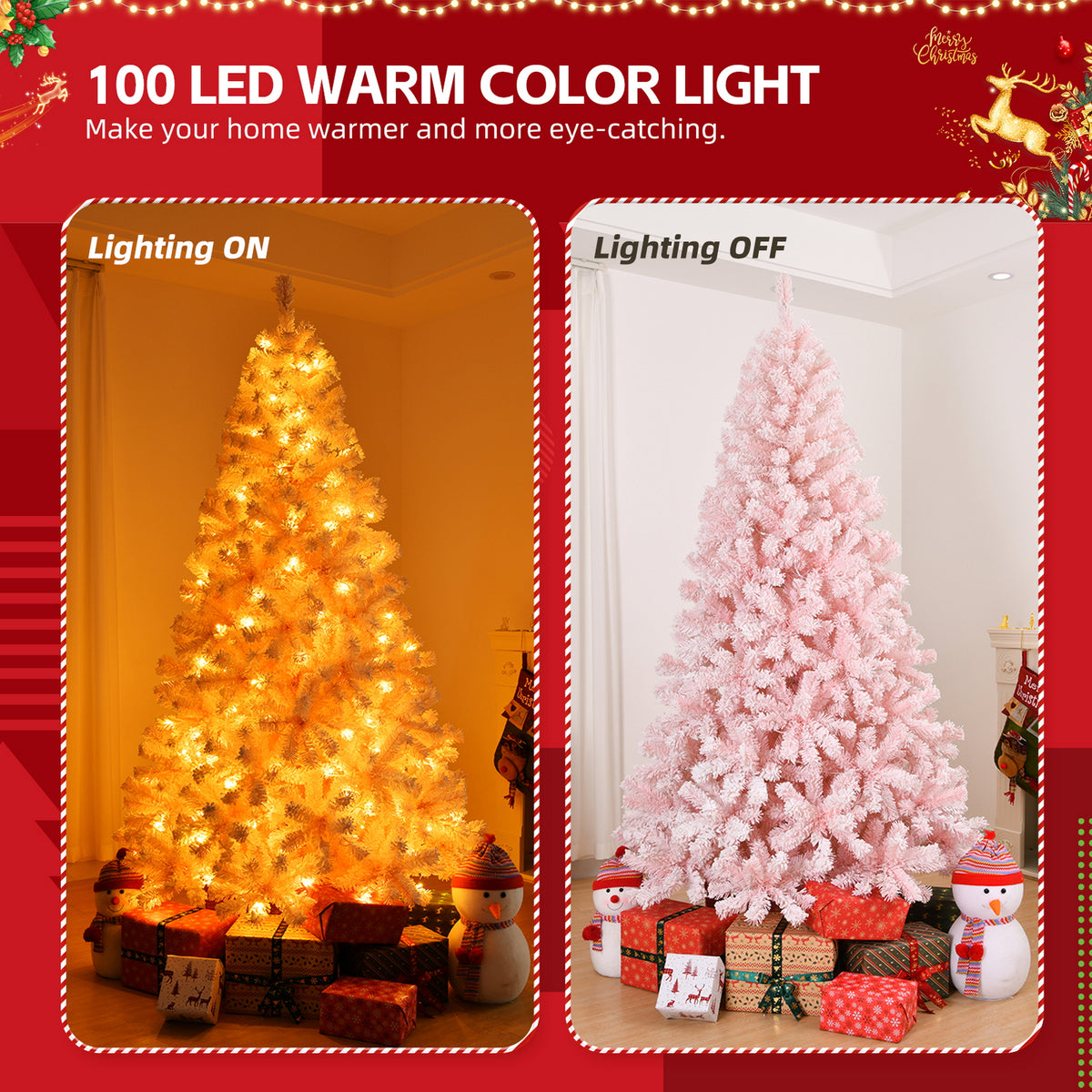 6 FT Artificial Christmas Tree with 100 Battery-Operated Warm White LED Lights, 750 Branch Tips & Metal Stand – Festive Decor, Pink