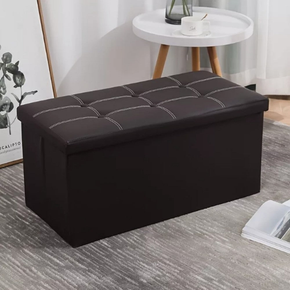 Folding Linen Storage Ottoman with Padded Seat – Toy Box, Footstool & Extra Seating, 76cm