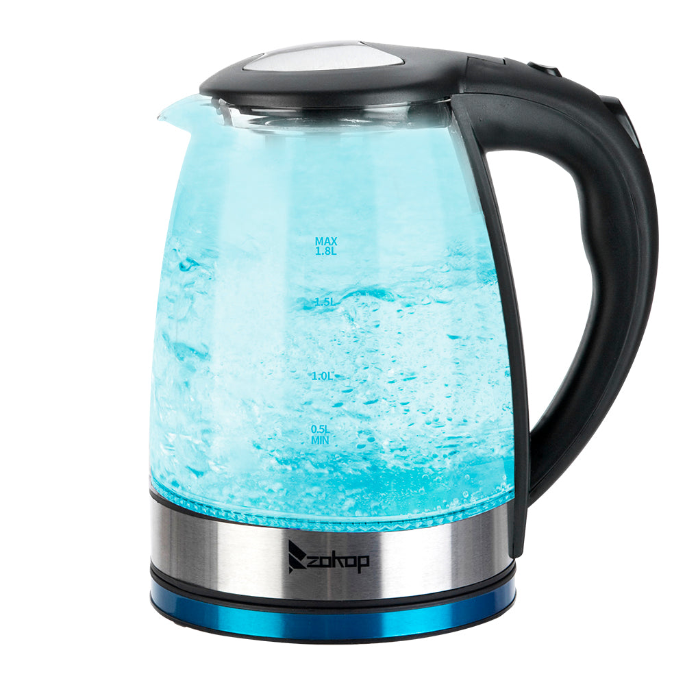 ZOKOP 1.8L Electric Glass Kettle, 2000W with 7-Colour LED Light & Auto Shut-Off – UK Plug