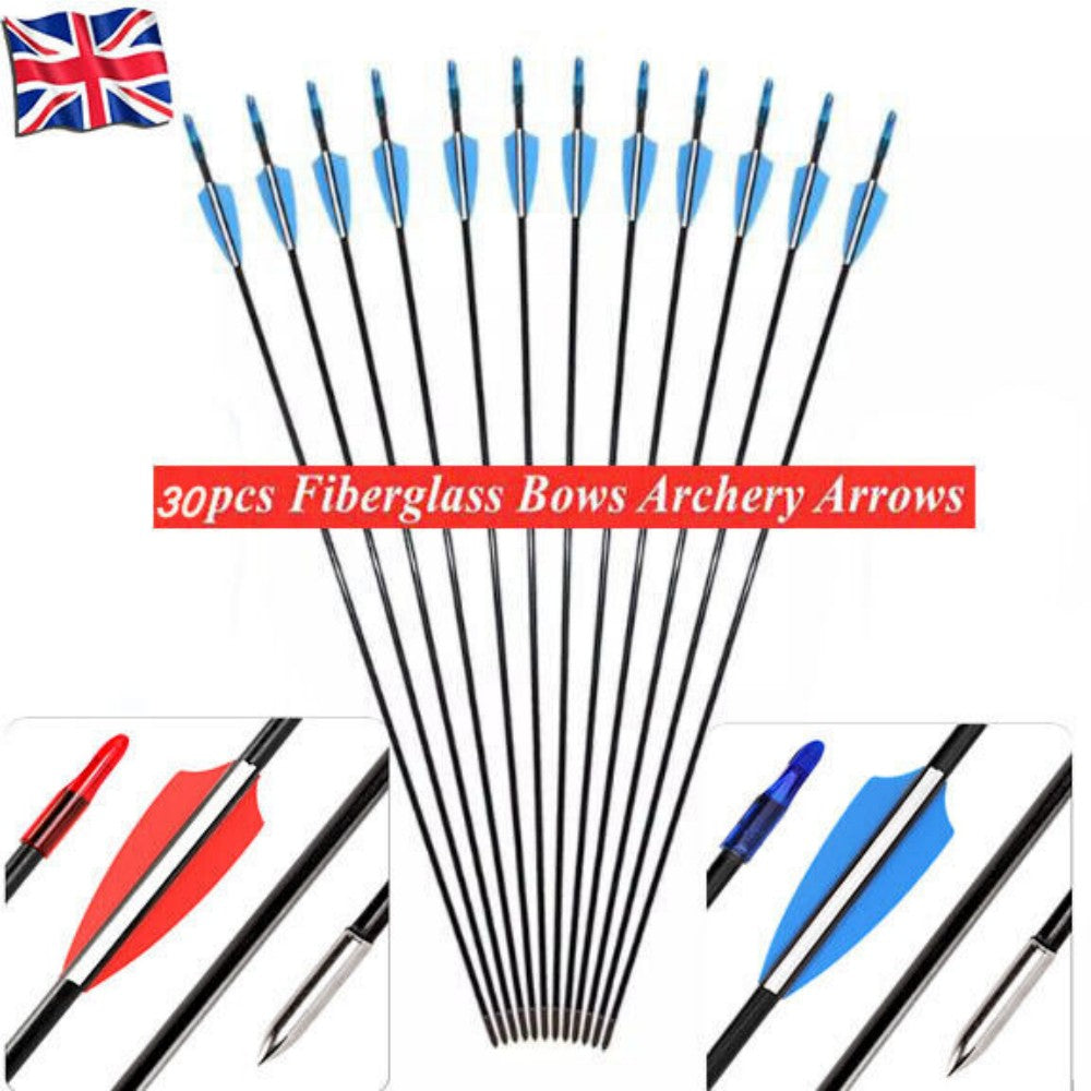 Fibreglass Archery Arrows, Pack of 30, 79cm – Target Practice Arrows for Compound & Recurve Bows, Red