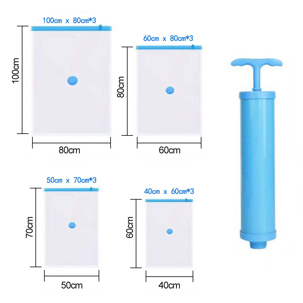 12-Pack Strong Vacuum Storage Bags with Manual Air Pump – Space-Saving Organiser for Bedding & Clothes