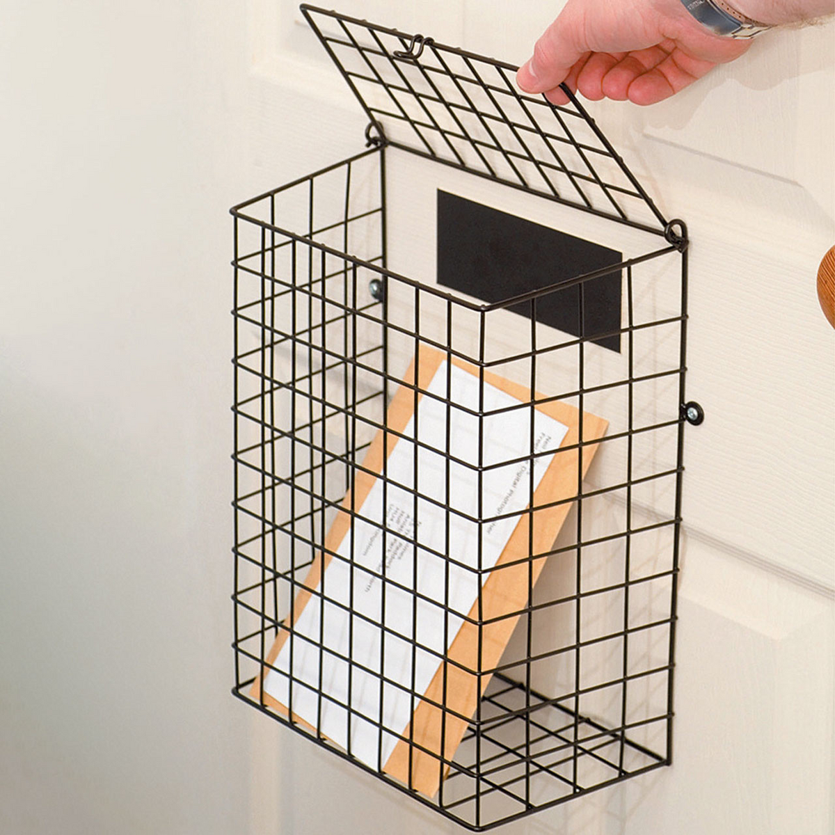 Avilo Metal Letter Cage for Front Door – Flip-Up Lid Mail Catcher Behind Letter Box