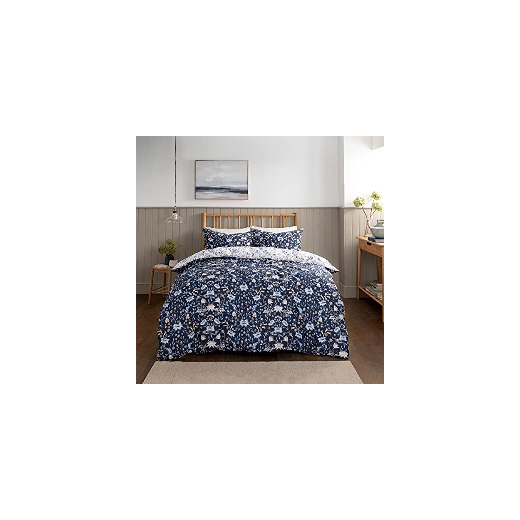 Sleepdown Floral Damask Reversible Double Duvet Cover Set with 2 Pillowcases – Essential Bedding, Blue