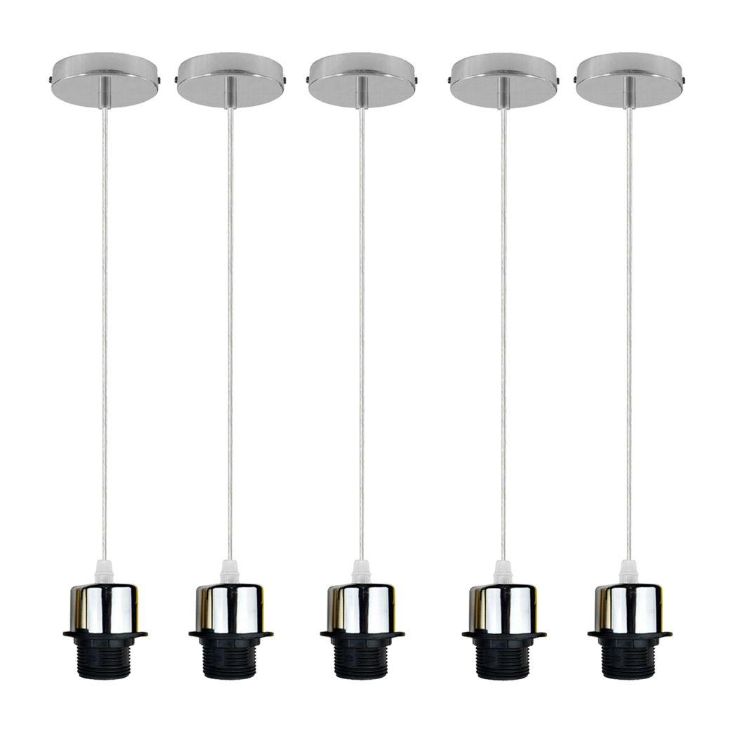 Industrial Chrome Pendant Light 5 Pack with E27 Holder & 95cm PVC Cable – Retro Lampshade-Ready Kit